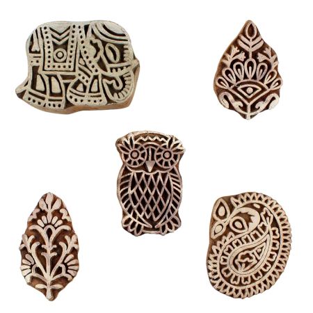 Set of 5 Piece New Mix Wooden Printing Blocks